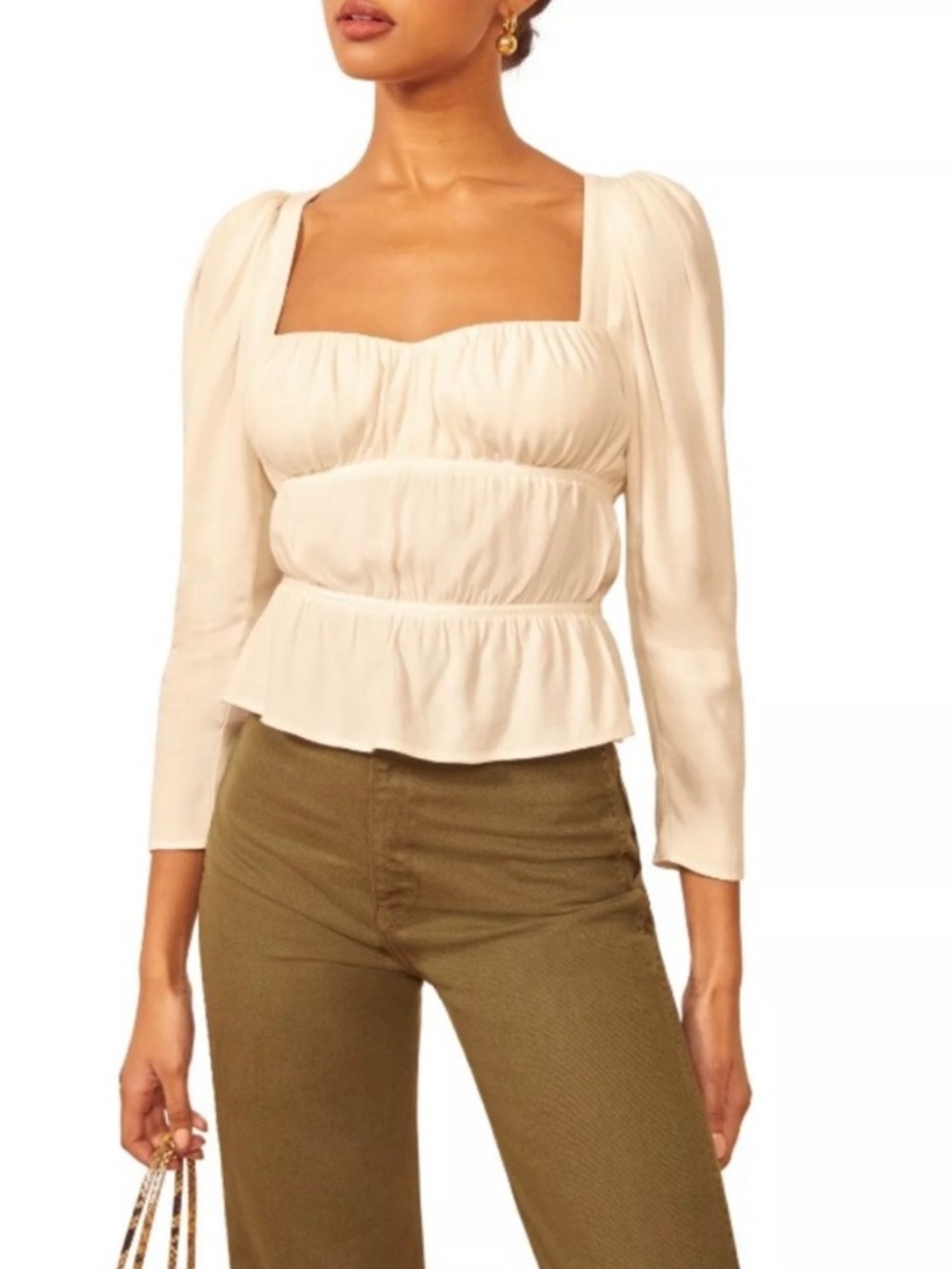 Reformation Cream Square-Neck Peplum Blouse